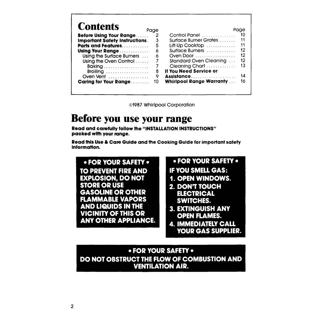 Whirlpool SFOlOOSR/ER manual Before you use your range, Contents 
