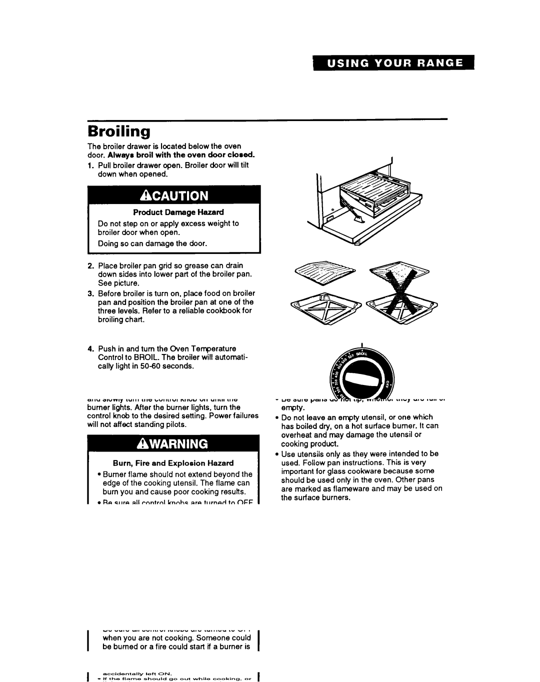 Whirlpool SFOlOOSY/EY warranty Broiling, Product Damage Hazard 