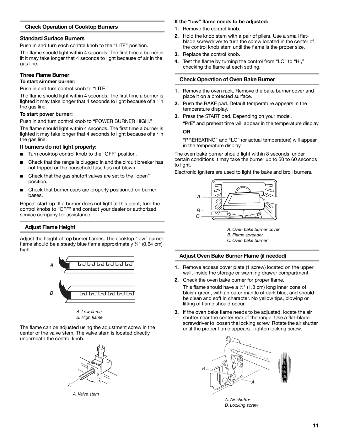 Whirlpool Slide-In Electric Ranges Check Operation of Cooktop Burners Standard Surface Burners, Three Flame Burner 