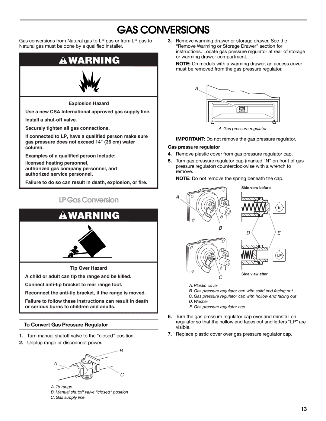 Whirlpool Slide-In Electric Ranges GAS Conversions, LP Gas Conversion, To Convert Gas Pressure Regulator 