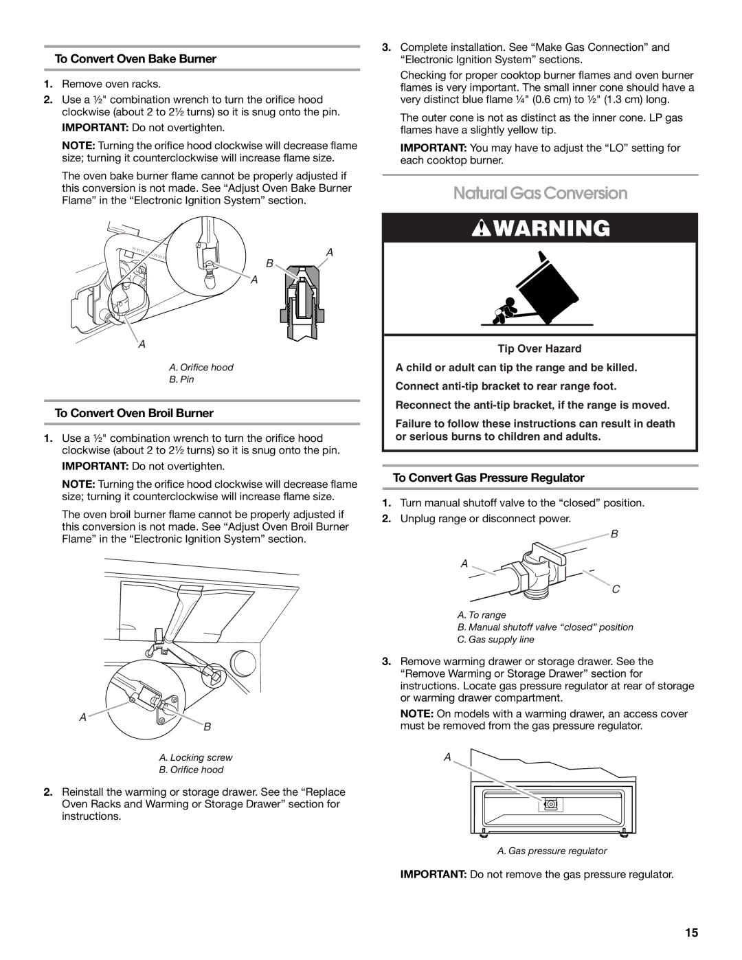 Whirlpool Slide-In Electric Ranges Natural Gas Conversion, To Convert Oven Bake Burner, To Convert Oven Broil Burner 