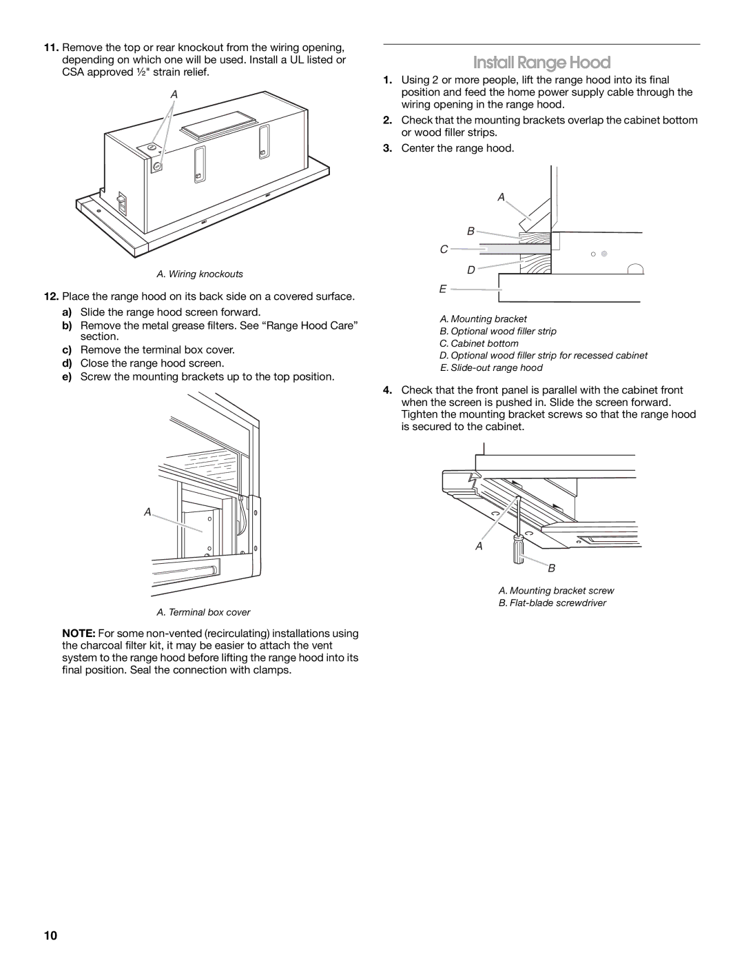 Whirlpool Slide-Out Range Hood installation instructions Install Range Hood 