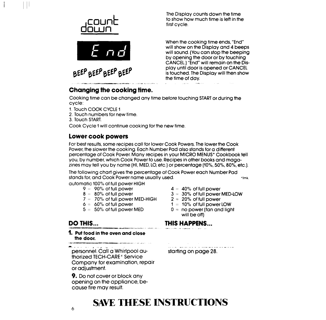 Whirlpool SM988PEP, SM958PEP manual Changing the cooking time, Lower cook powers, Do THIS... .-,I&-lI~Yj -w.z-a~1, ?I .Y.rf 