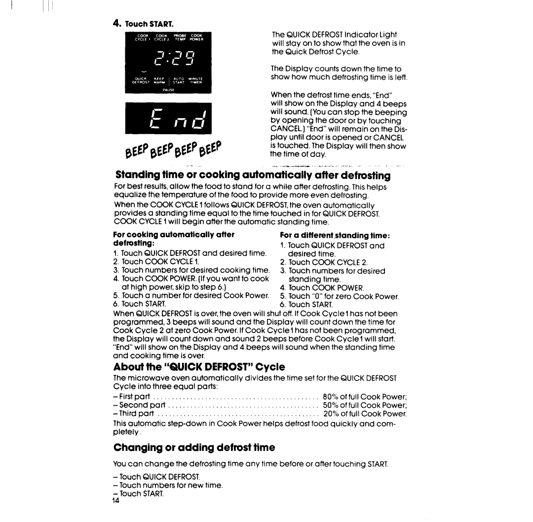 Whirlpool RM973BXP, SM958PEP manual Standing time or cooking automatically after defrosting, About the Quickdefrost Cycle 