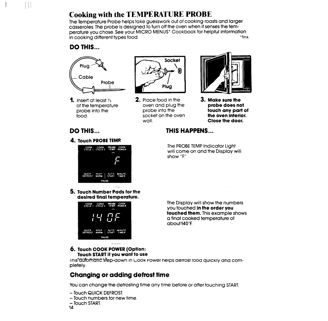 Whirlpool RM978BXP, SM958PEP, SM988PEP, RM988PXP, RM973BXP manual Cooking with the Temperature Probe 