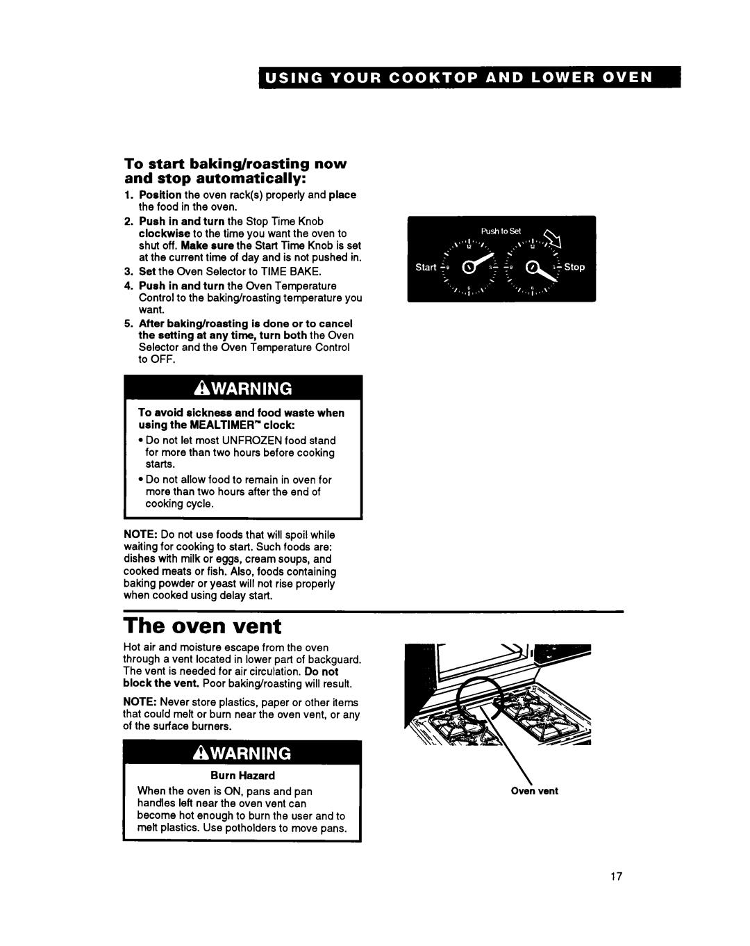 Whirlpool SM980PEY warranty Oven, To start baking/roasting now and stop automatically, When the oven is ON, pans and pan 