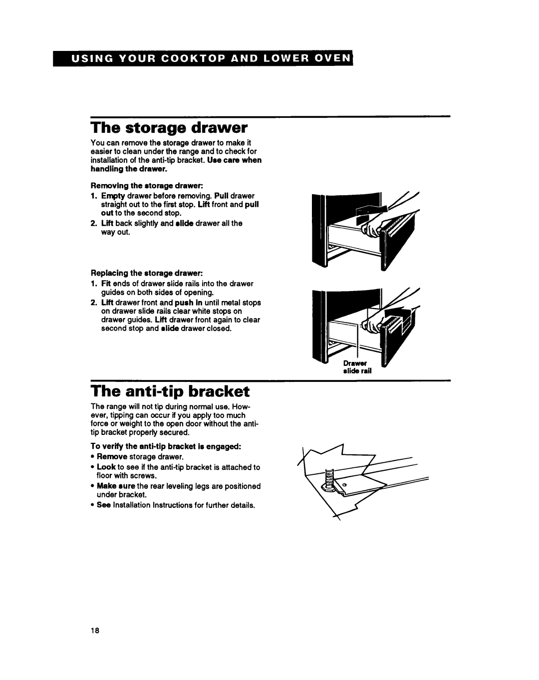 Whirlpool SM980PEY warranty Storage drawer, Anti-tip Bracket 