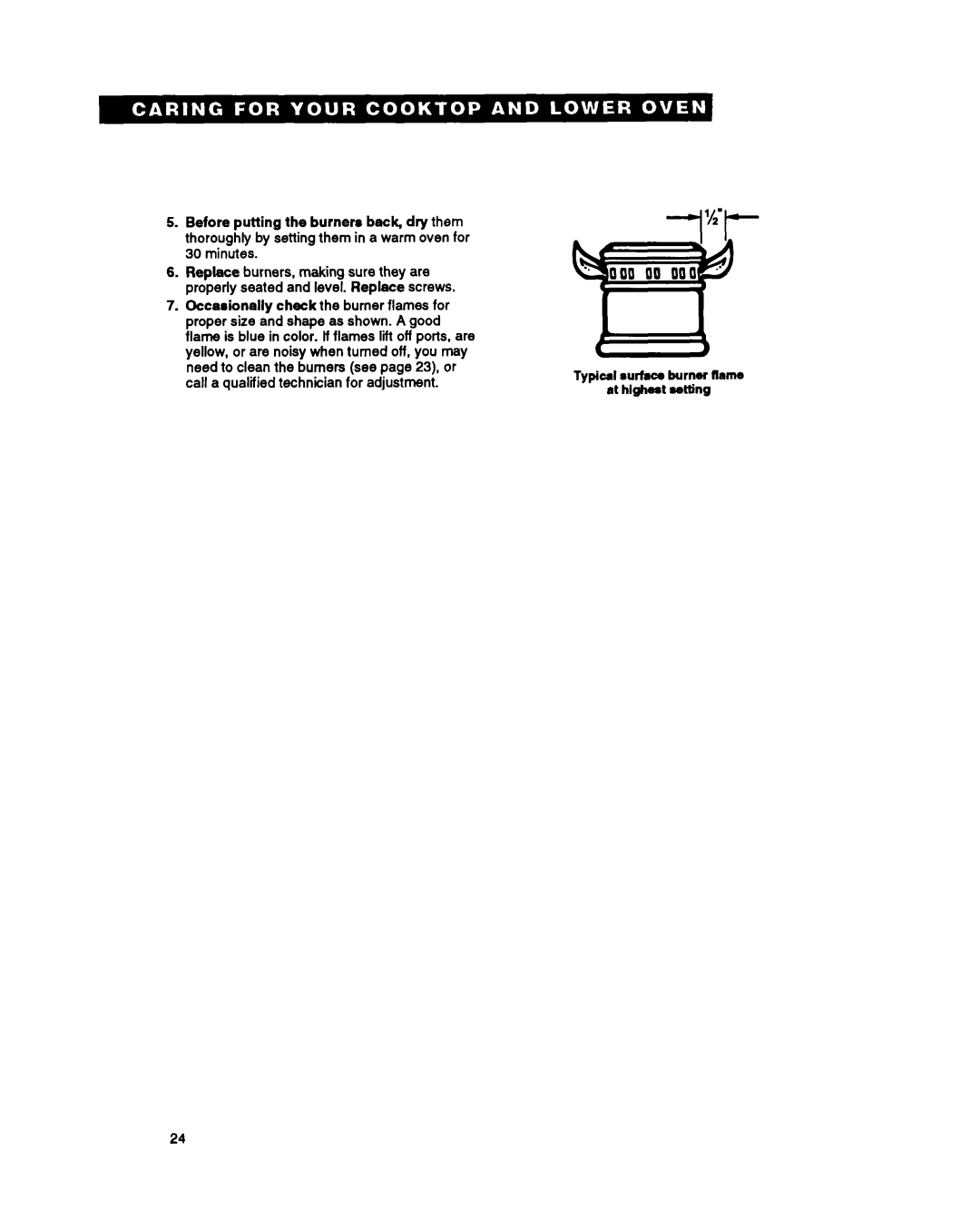 Whirlpool SM980PEY warranty Typical surface burner flame at hlghast setting 