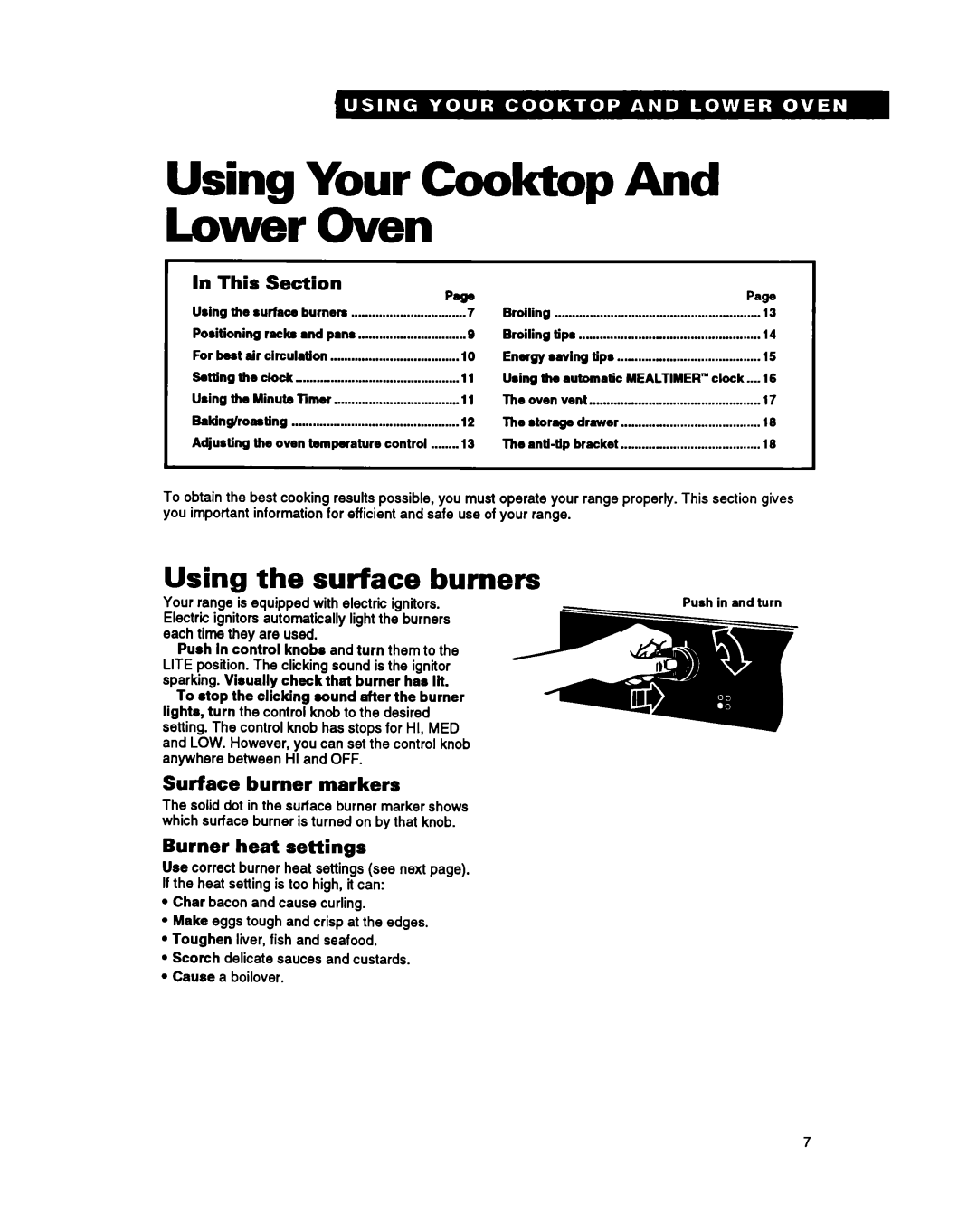 Whirlpool SM980PEY Using Your Cooktop And Lower Oven, Using the surface burners, This Section, Surface burner markers 