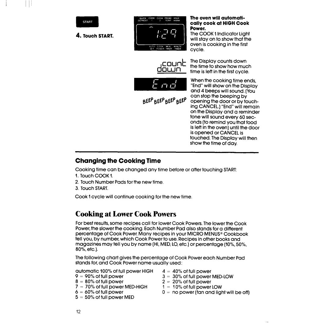 Whirlpool SM988PES, SM958PES manual Cooking at Lower Cook Powers, Changing the Cooking Time 