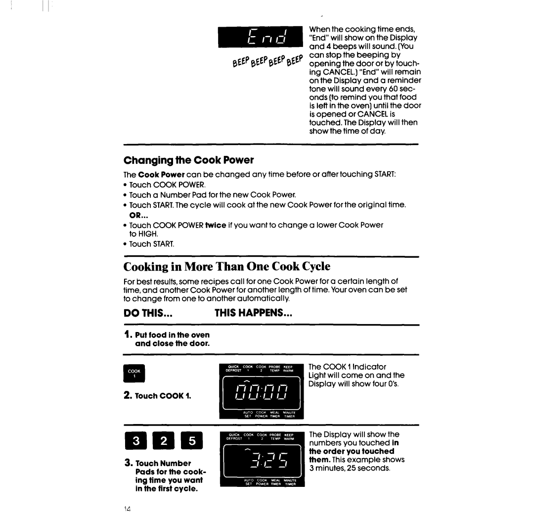 Whirlpool SM988PES, SM958PES manual Cooking in More Than One Cook Cycle, Changing the Cook Power 