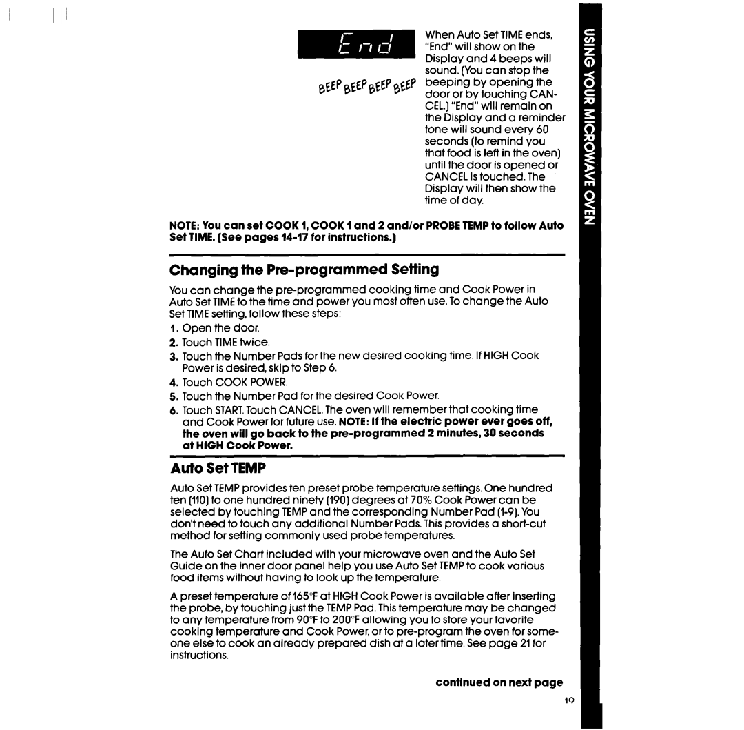 Whirlpool SM958PES, SM988PES manual Changing the Pre-programmed Setting, Auto Set Temp 