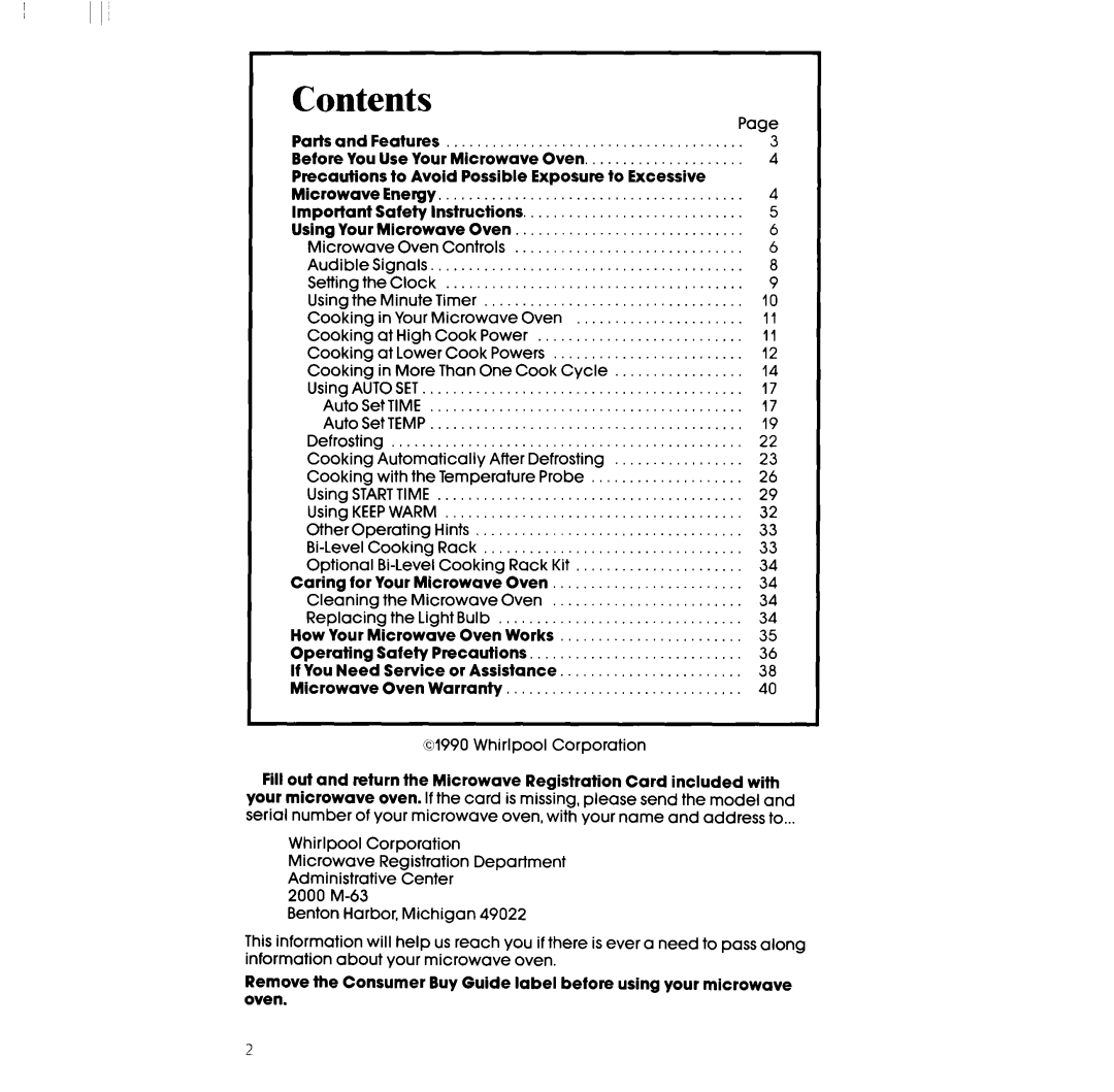 Whirlpool SM988PES, SM958PES manual Contents 