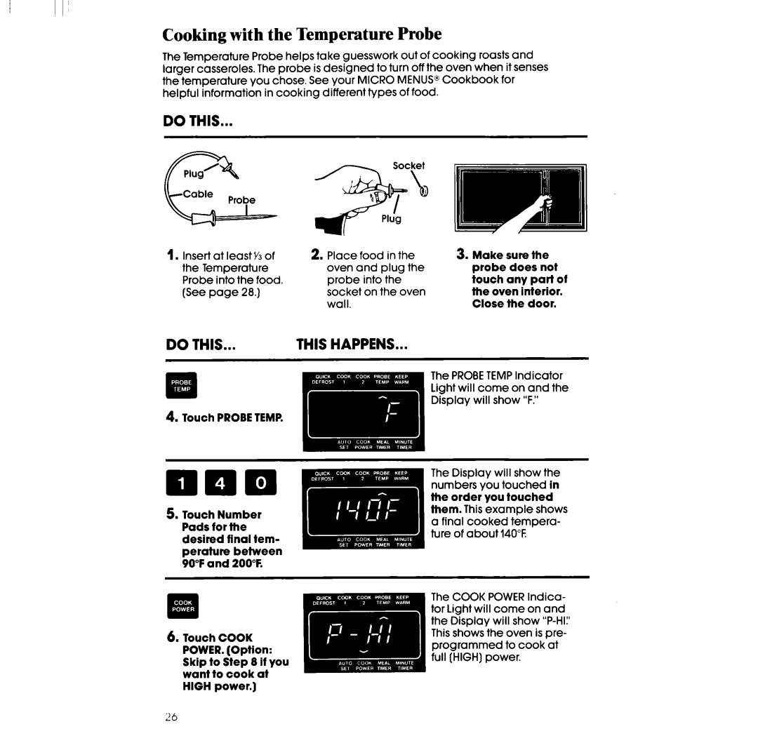 Whirlpool SM988PES, SM958PES manual Cooking with the Temperature Probe 