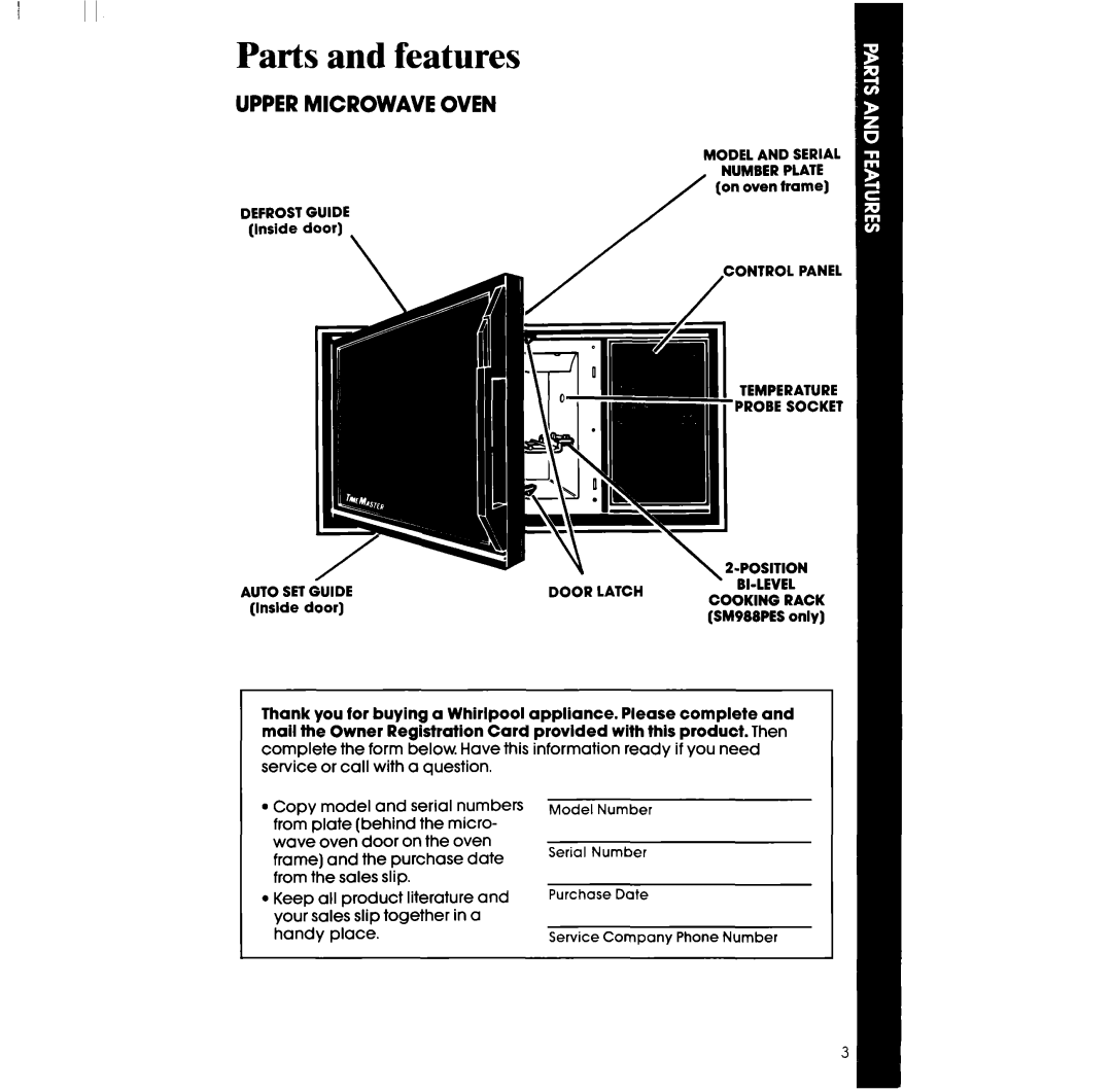 Whirlpool SM958PES, SM988PES manual Parts and features, Upper Microwave Oven 