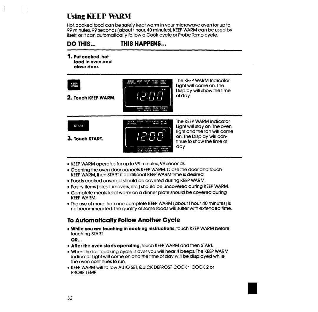 Whirlpool SM988PES, SM958PES manual Using Keep Warm, To Automatically Follow Another Cycle 