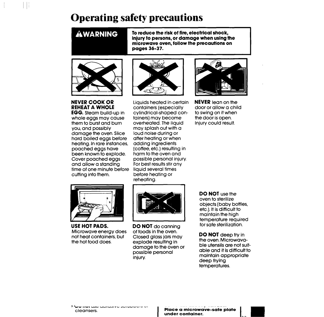 Whirlpool SM988PES, SM958PES manual Operating safety precautions, Nevercook or Reheata Whole EGG. Steam build-up 