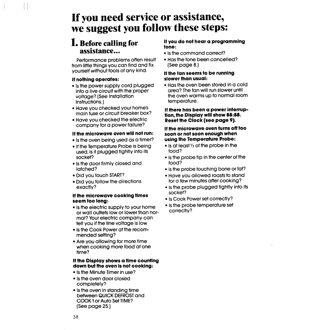 Whirlpool SM988PES, SM958PES manual Before calling for Assistance 