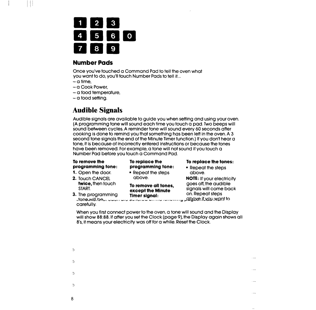 Whirlpool SM988PES, SM958PES manual Audible Signals, Number Pads 