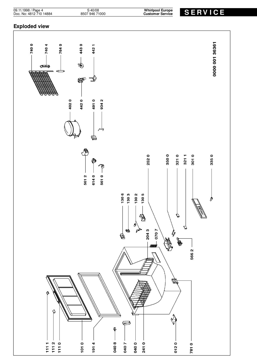 Whirlpool SO, S 40 8 service manual Exploded view 