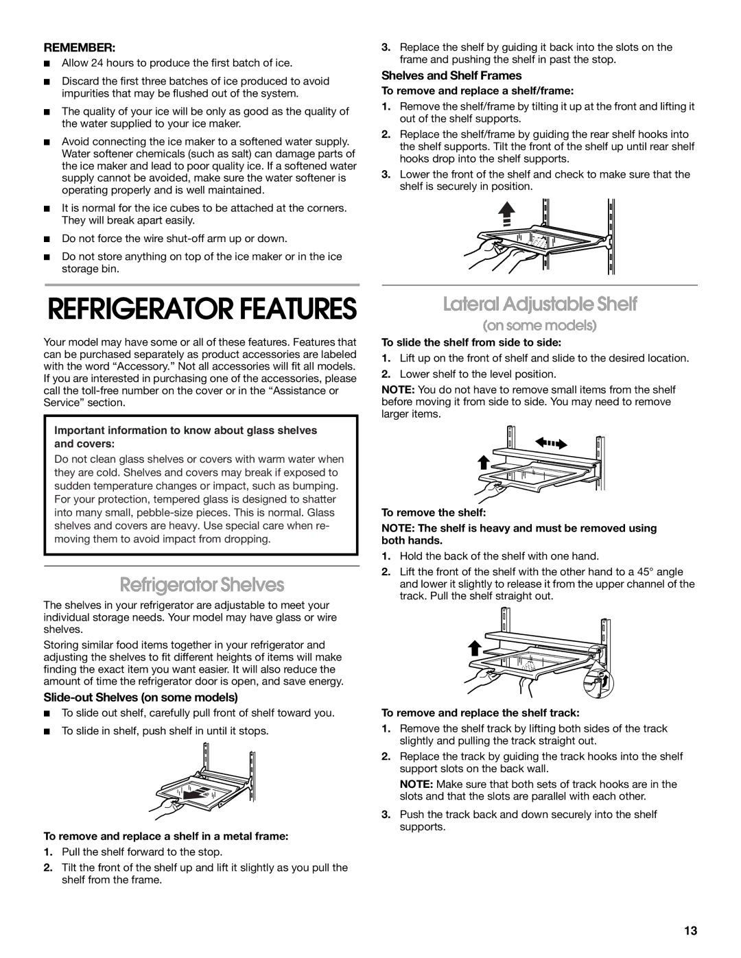 Whirlpool SS22AEXHW00, SS25AEXHW00, SS25AEXHW02 Refrigerator Shelves, Lateral Adjustable Shelf, Shelves and Shelf Frames 