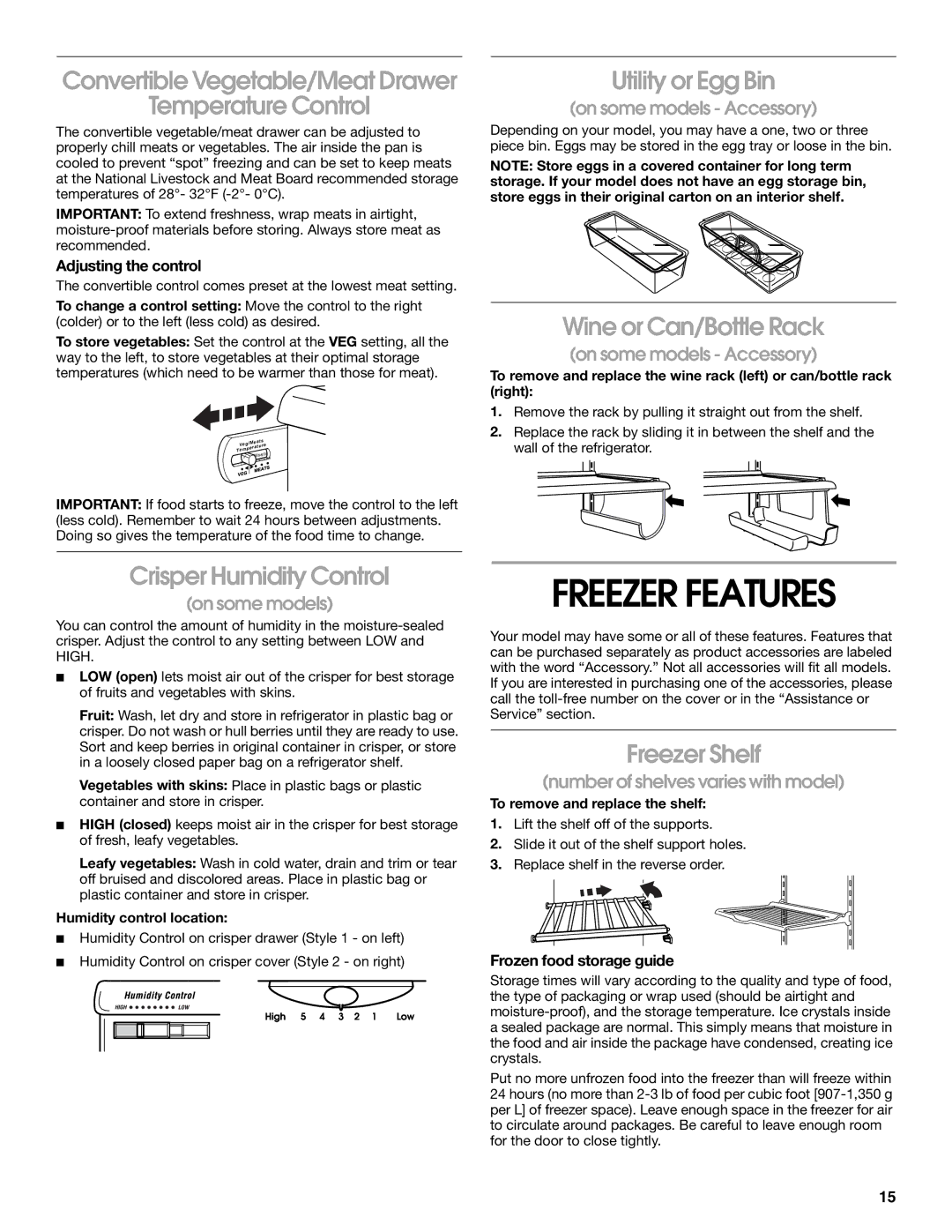 Whirlpool SS25AEXHW02, SS25AEXHW00, SS22AEXHW01, SS25AEXHW03, SS25AEXHW01, SS22AEXHW02, SS22AEXHW00 manual Freezer Features 