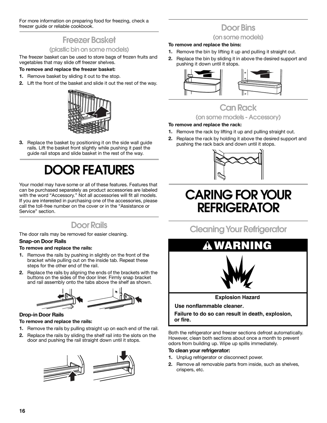 Whirlpool SS22AEXHW01, SS25AEXHW00, SS25AEXHW02, SS25AEXHW03, SS25AEXHW01 manual Door Features, Caring for Your Refrigerator 