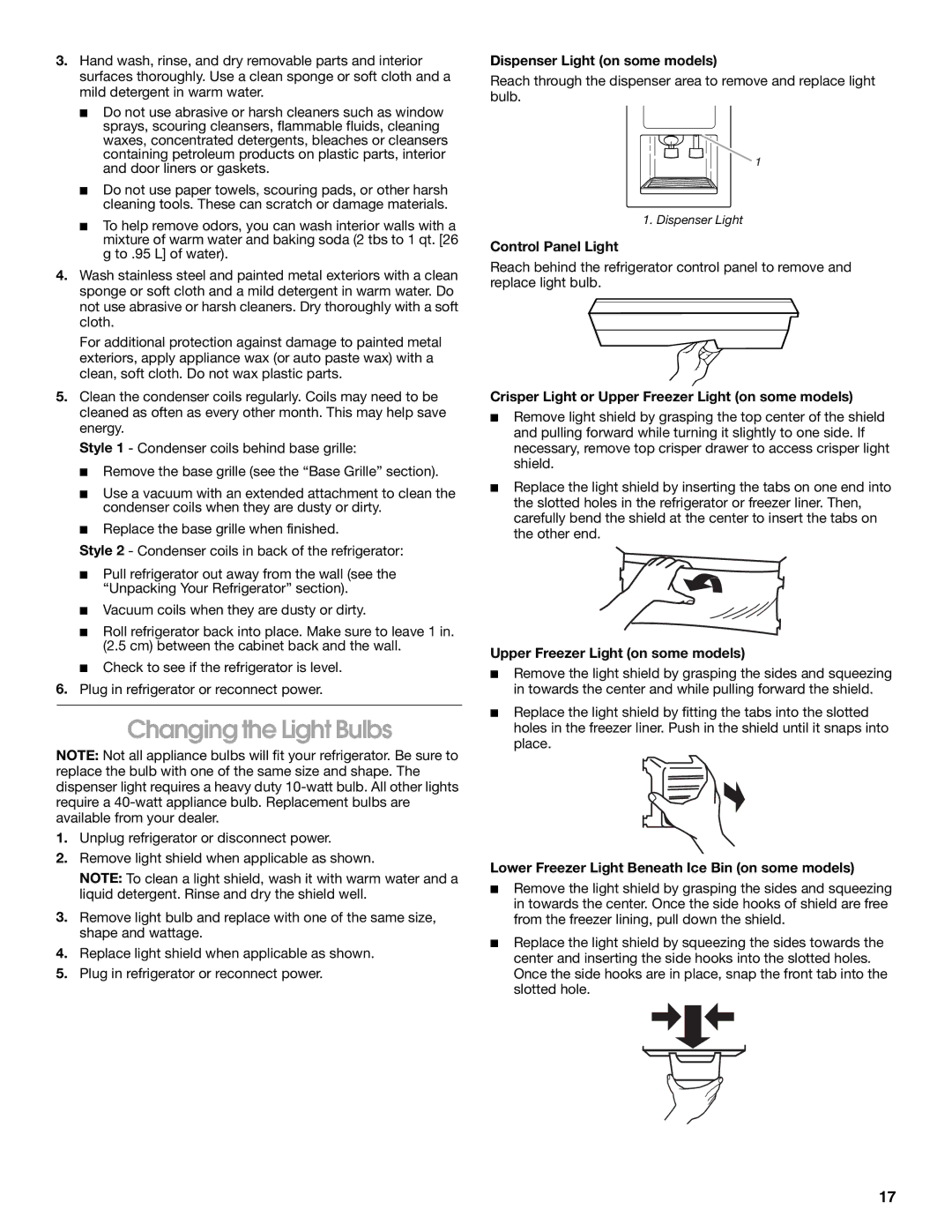 Whirlpool SS25AEXHW03, SS25AEXHW00, SS25AEXHW02, SS22AEXHW01, SS25AEXHW01, SS22AEXHW02, SS22AEXHW00 Changing the Light Bulbs 