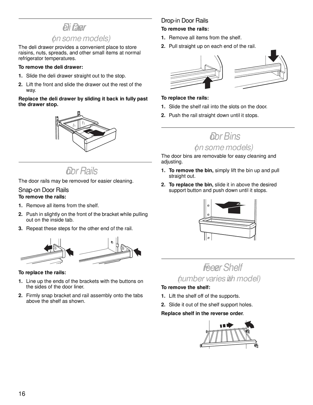 Whirlpool SS25AQXHW00 manual Deli Drawer, Door Rails, Door Bins, Freezer Shelf 