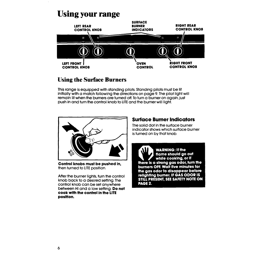 Whirlpool SS3004SR manual Using your range, Using the Surface Burners 