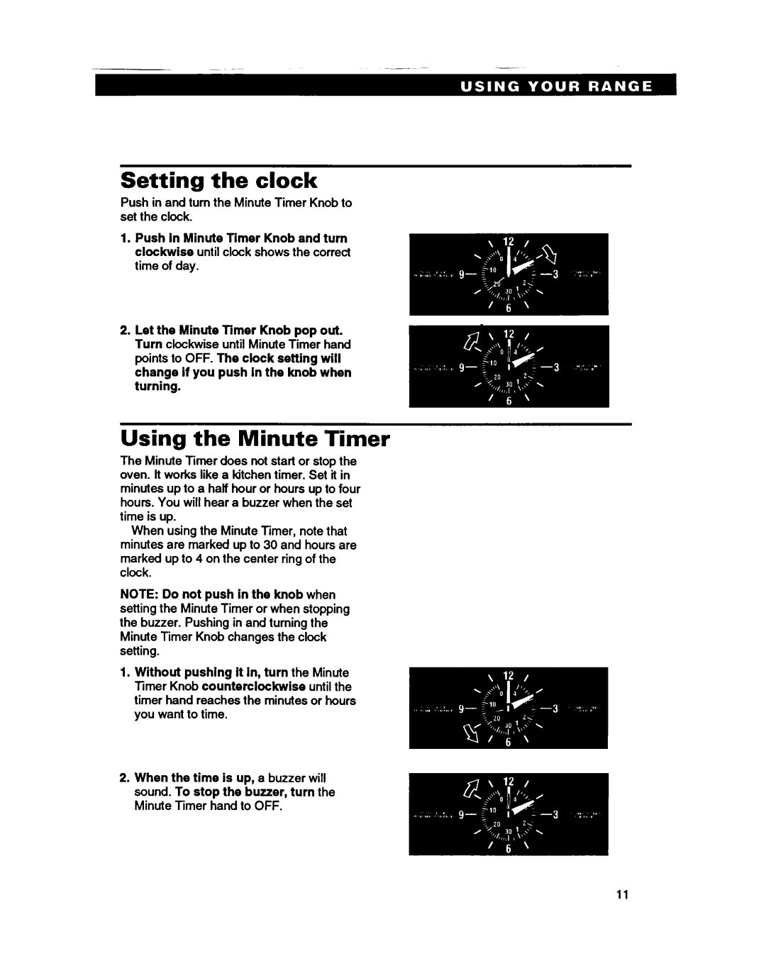 Whirlpool SS330PEB, SS310PEB warranty Setting the clock, Using the Minute Timer 