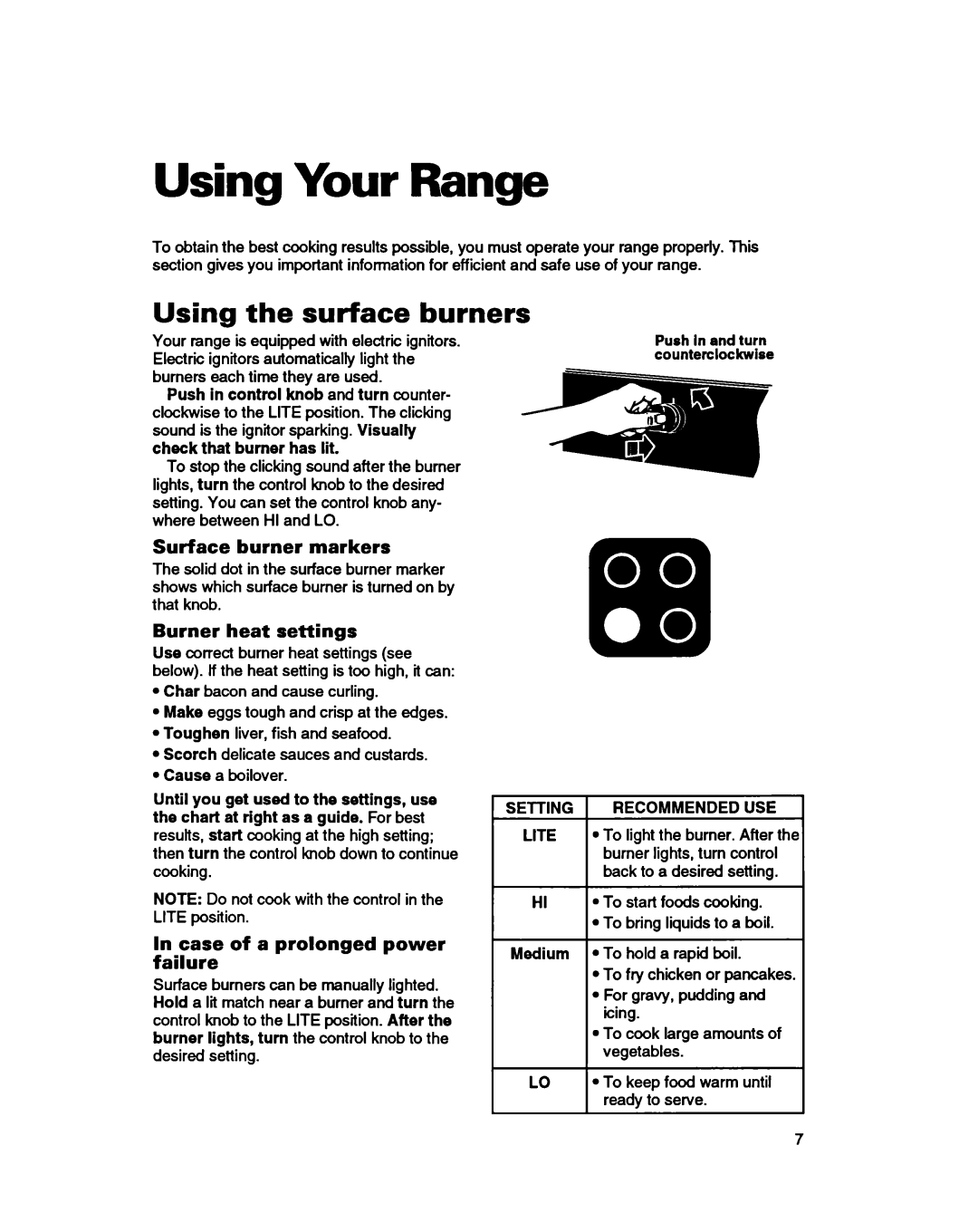 Whirlpool SS330PEB, SS310PEB warranty Using Your Range, Using the surface burners 