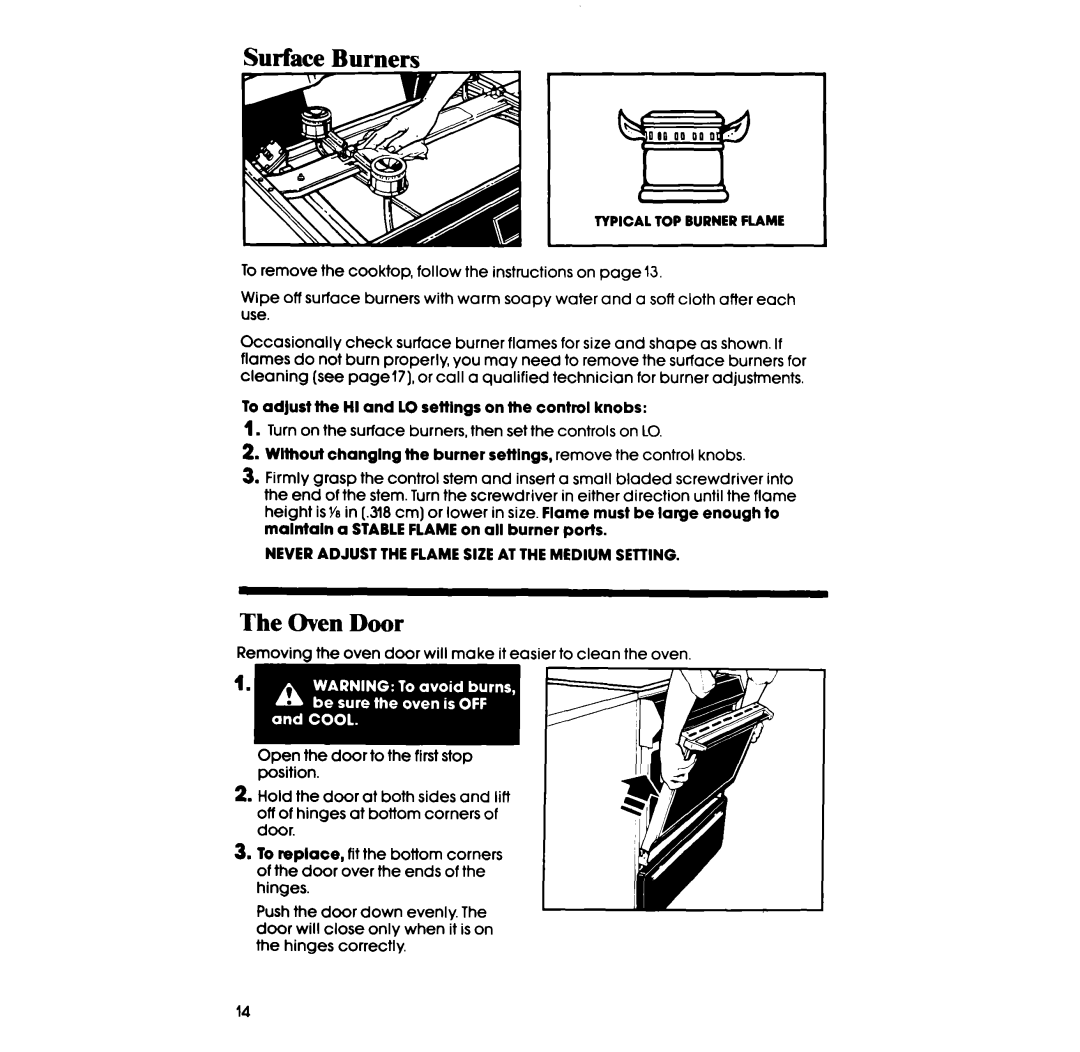 Whirlpool SS333PST, SS313PST, SS313PET, SS333PET manual Surface Burners 0IOPOon0 ,’, Oven Door 