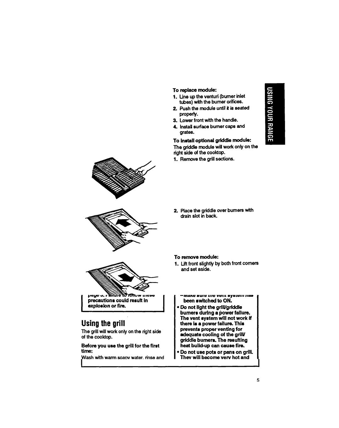 Whirlpool SS373PEX manual To replace module, To Install optlonal griddle module, To remove module 