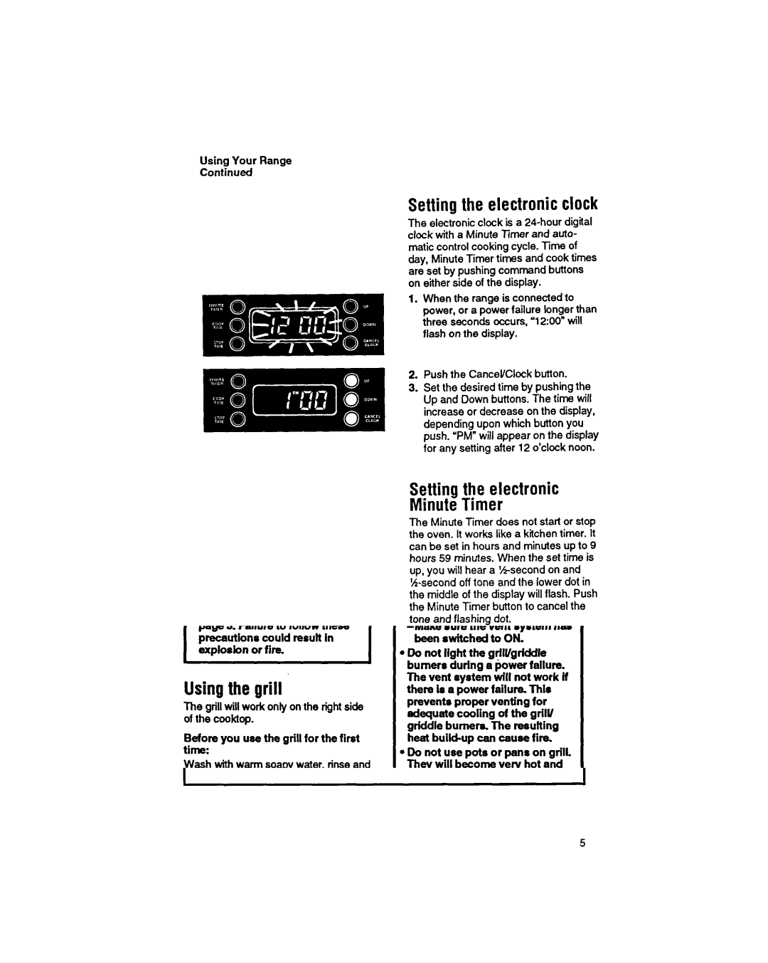 Whirlpool SS373PEX manual Setting the electronic clock, Setting the electronic Minute Timer 