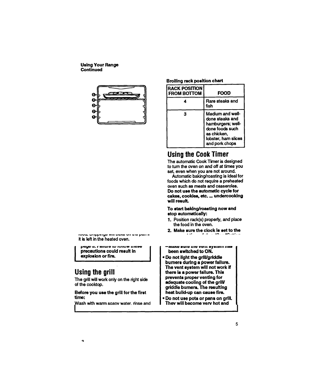 Whirlpool SS373PEX manual Using the CookTimer, Broiling reck position chart, Rare steaks and fish 