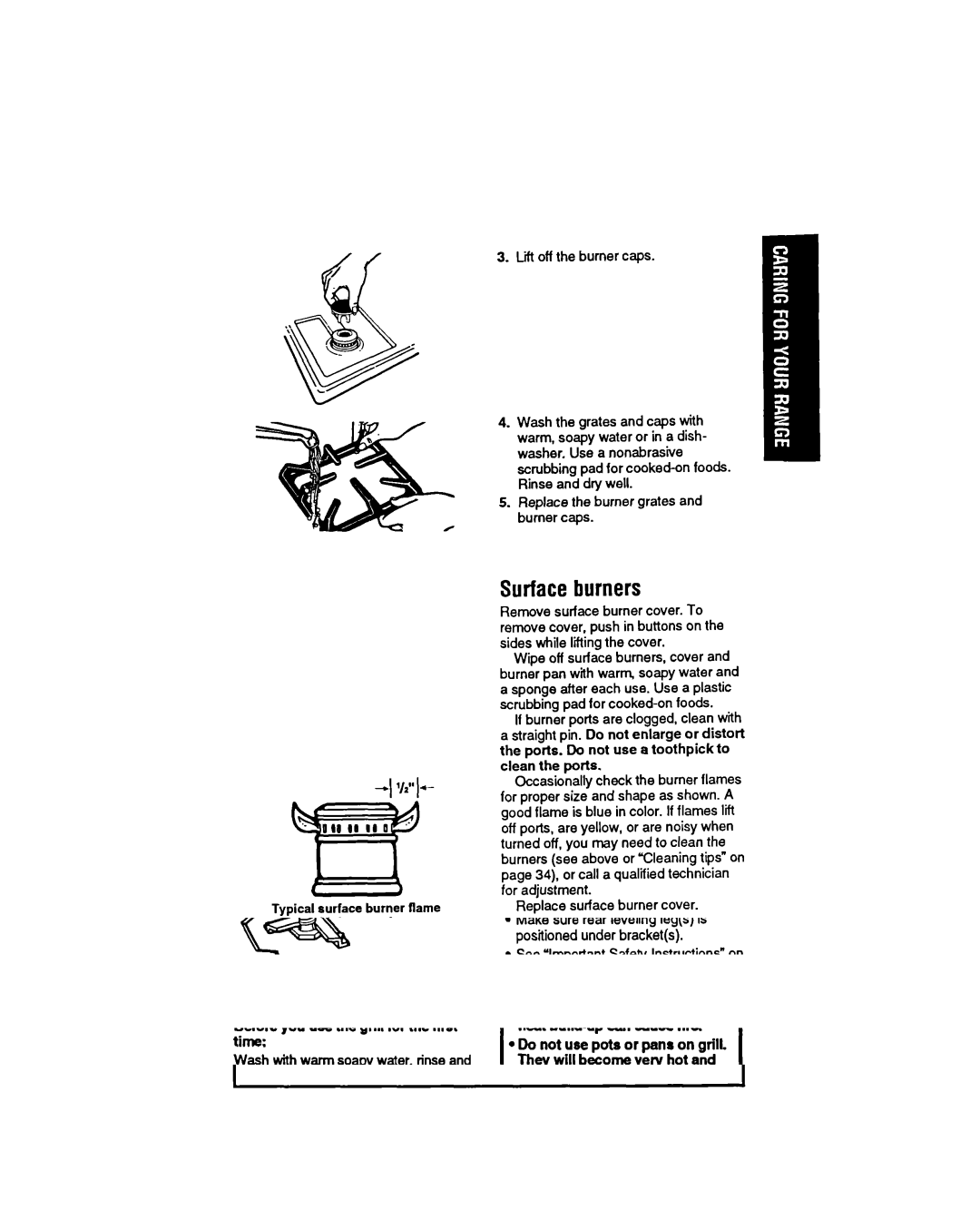 Whirlpool SS373PEX manual Surface burners 