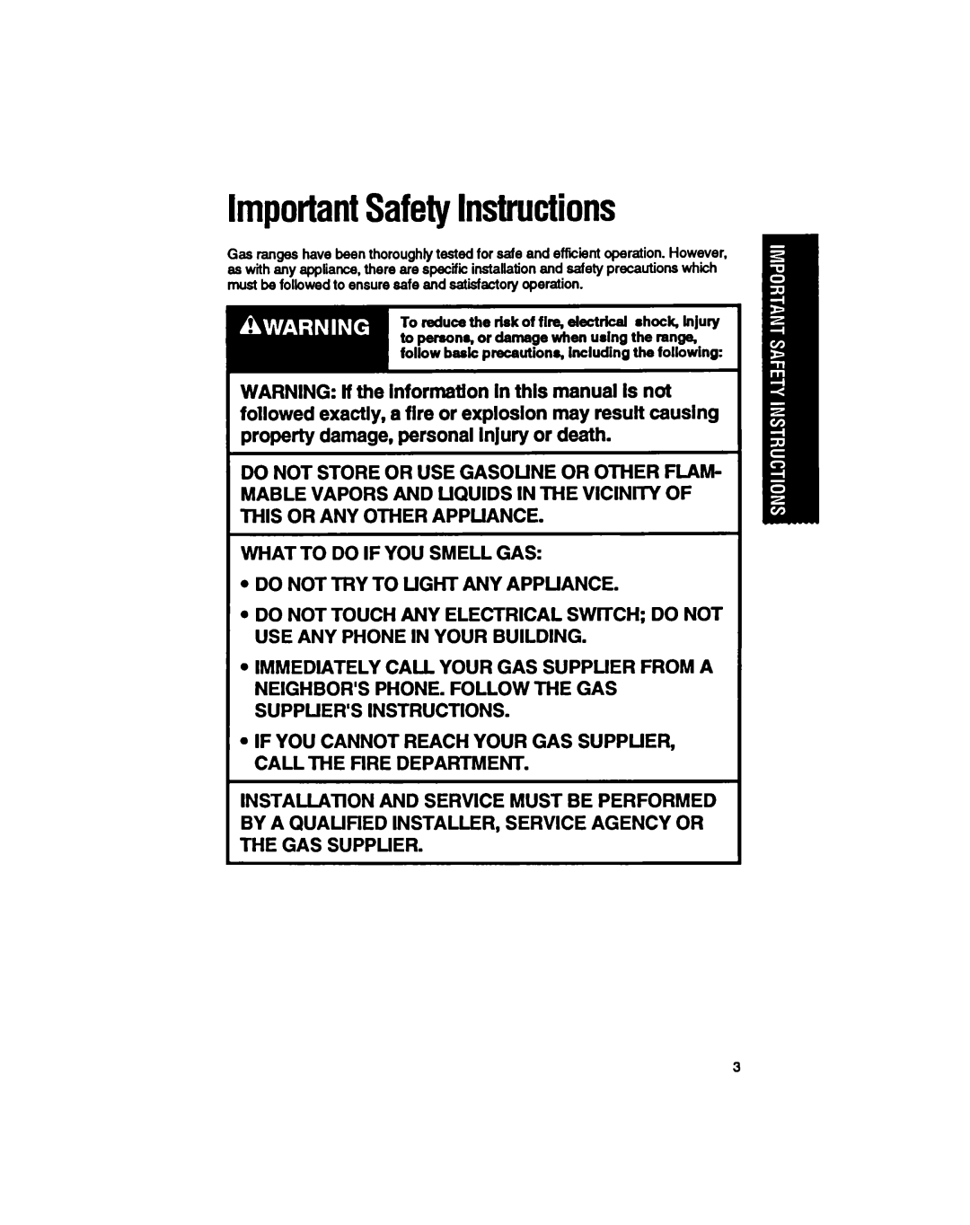 Whirlpool SS373PEX manual ImportantSafetyInstructions 