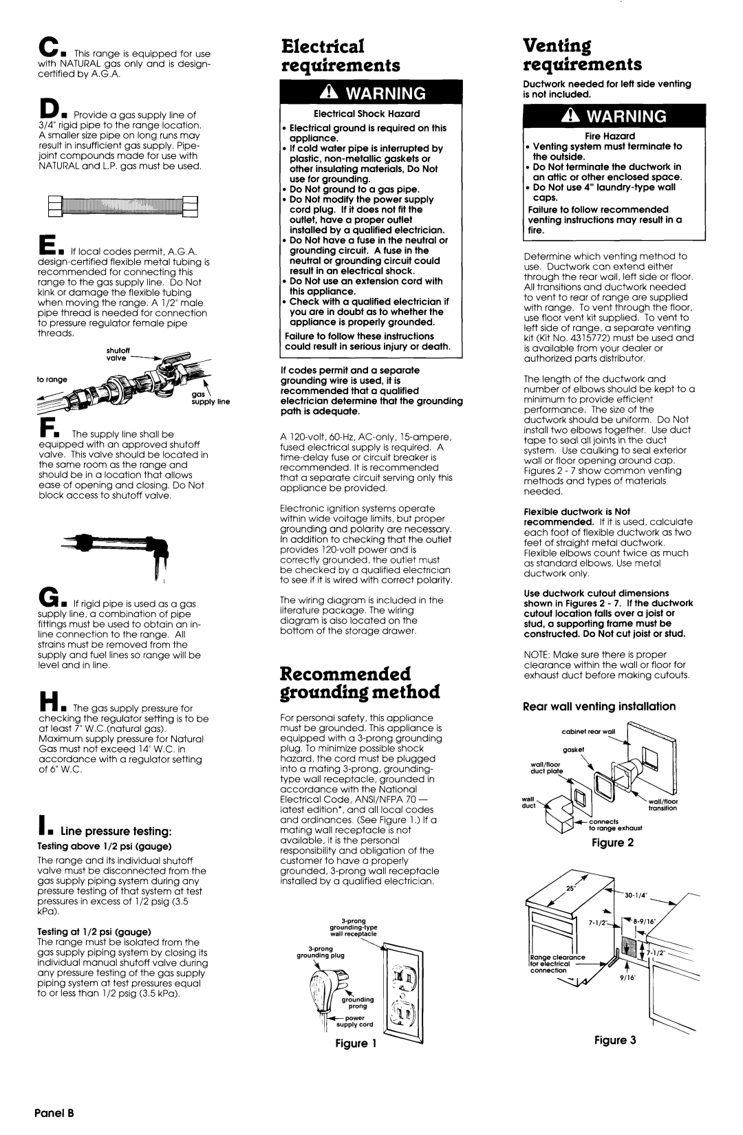 Whirlpool SS373PEX1 installation instructions Recommended grounding method, Electrical requirements, Venting requfrkments 