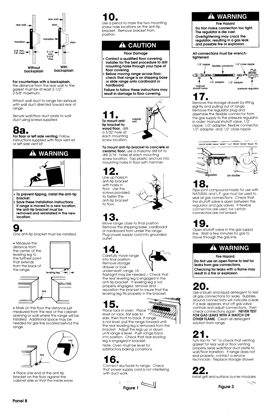 Whirlpool SS373PEX1 installation instructions Panel D, For GAS Leaks with a Match or 