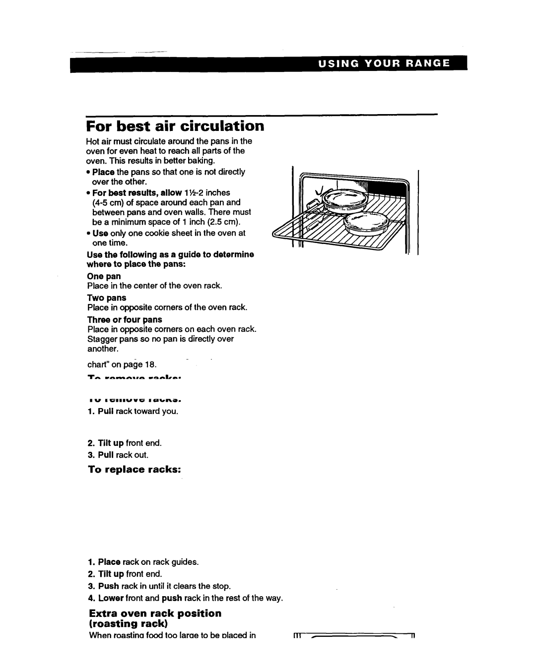 Whirlpool SS385PEB warranty For best air circulation, Two pans, Three or four pans 