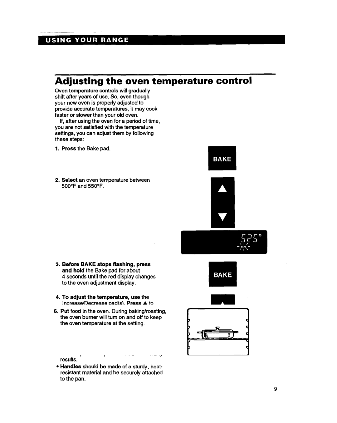 Whirlpool SS385PEB warranty Adjusting the oven temperature control 