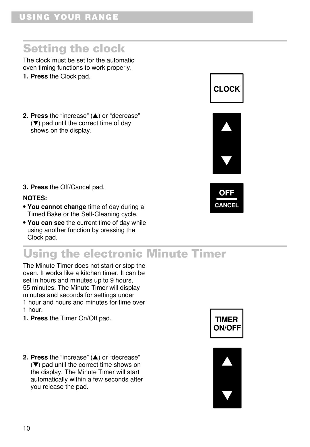 Whirlpool SS385PEE important safety instructions Setting the clock, Using the electronic Minute Timer 