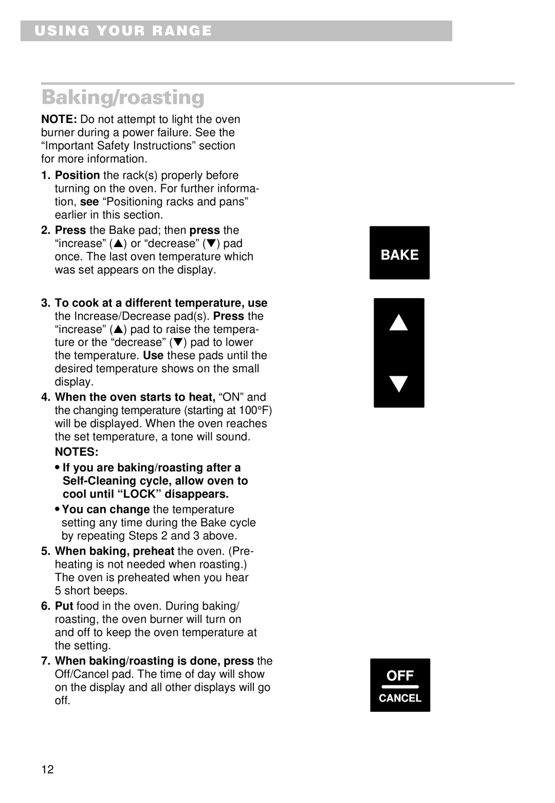 Whirlpool SS385PEE important safety instructions Baking/roasting 