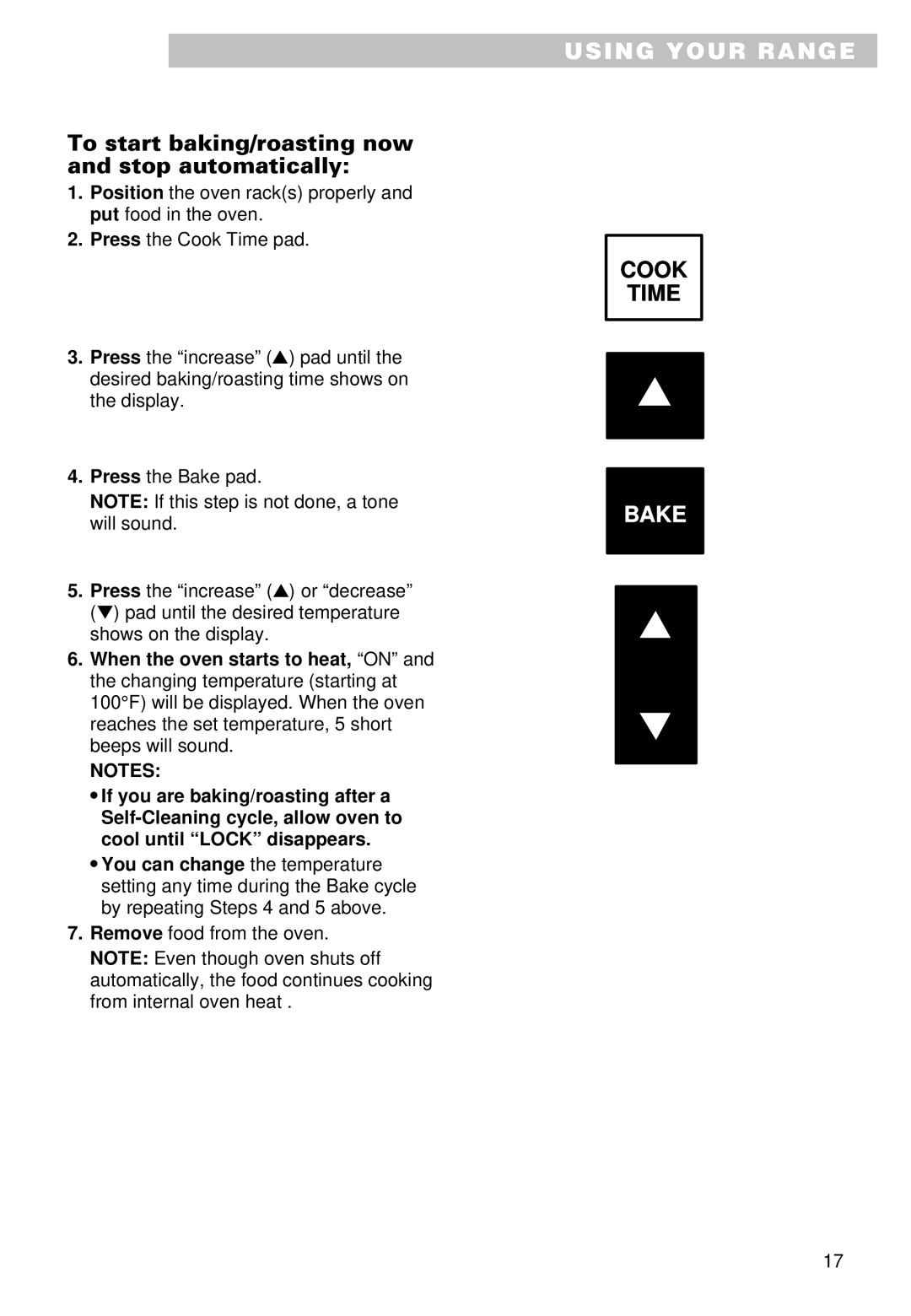 Whirlpool SS385PEE important safety instructions To start baking/roasting now and stop automatically, Cook Time 