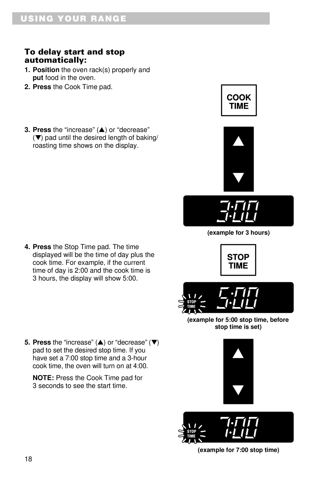 Whirlpool SS385PEE important safety instructions To delay start and stop automatically, Stop Time 