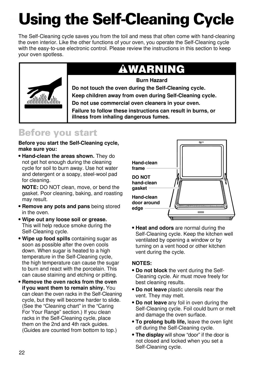 Whirlpool SS385PEE important safety instructions Using the Self-Cleaning Cycle, Before you start 