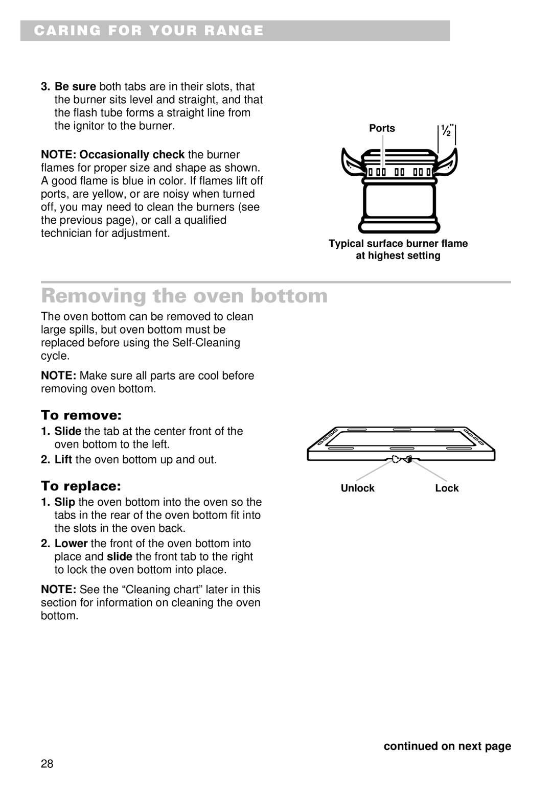 Whirlpool SS385PEE important safety instructions Removing the oven bottom, To remove, To replace 