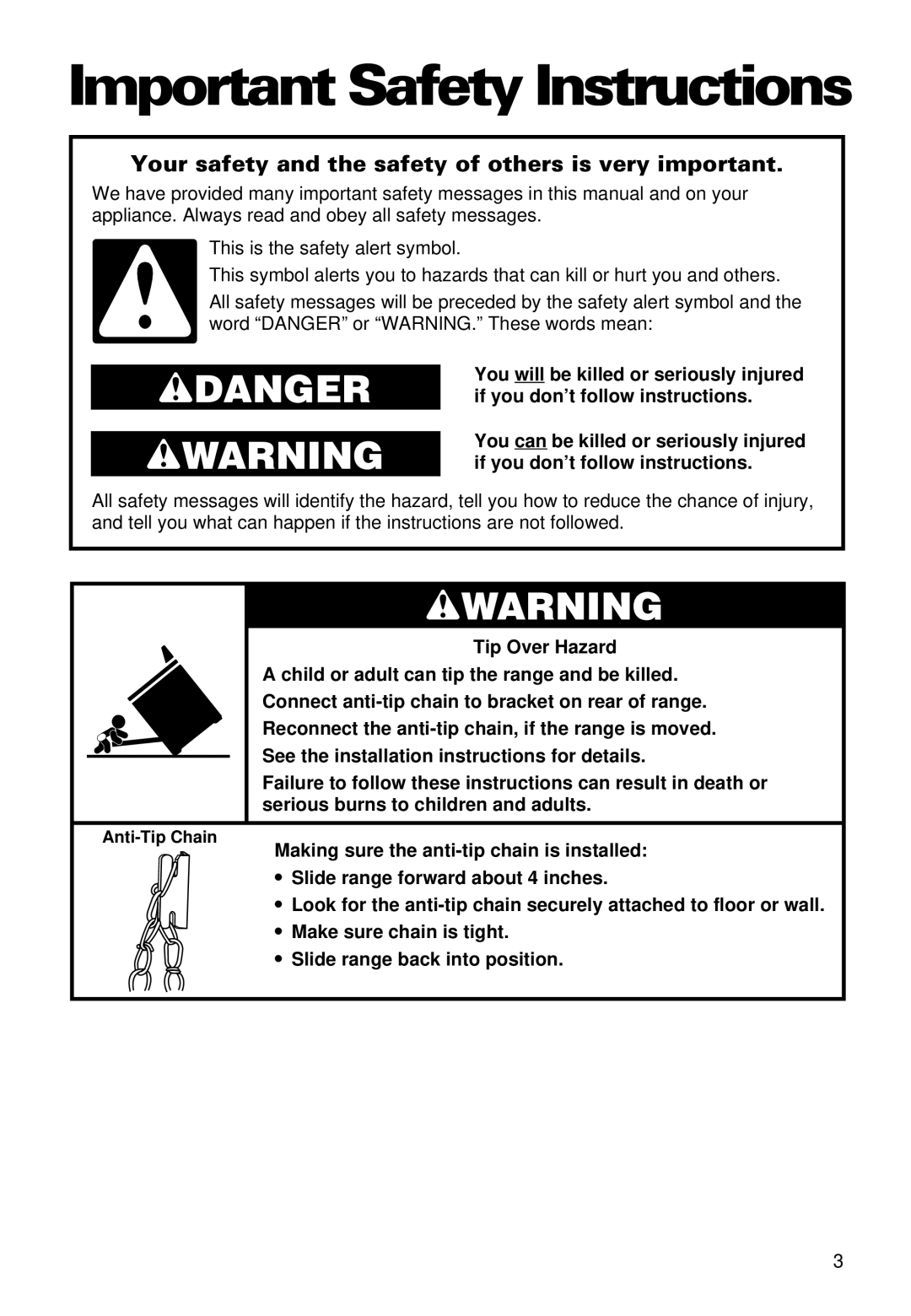 Whirlpool SS385PEE Important Safety Instructions, Your safety and the safety of others is very important 