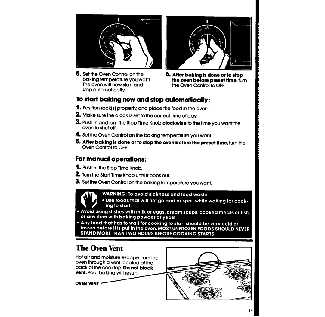 Whirlpool SS63OPER Oven Vent, To star? baking now and stop automatically, For manual operations 